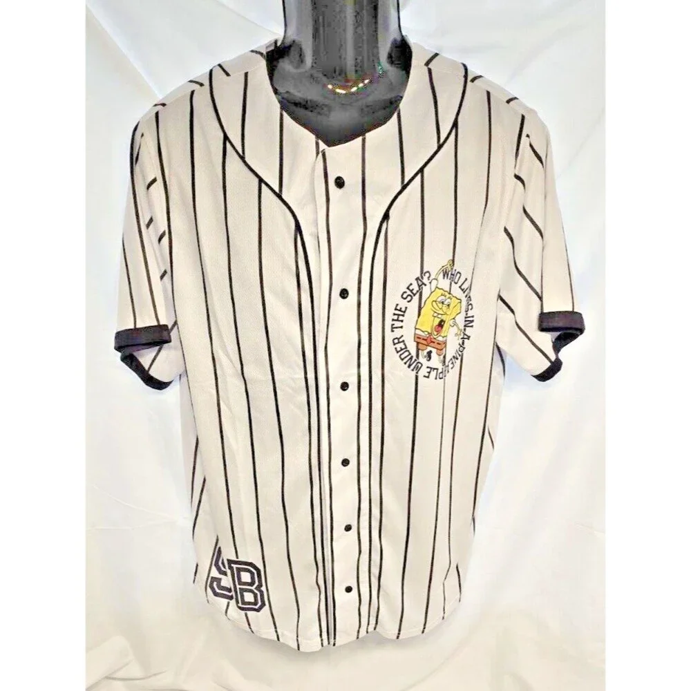 SPONGE BOB SQUARE PANTS‎ Men's Baseball Shirt L, Button Up, Short Sleeves